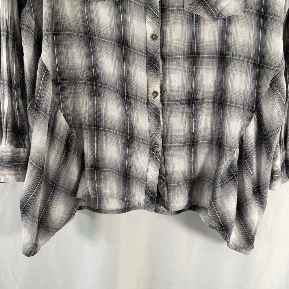 Democracy Blouse Women's Small Black White Plaid Button Up Long Sleeve Collared - Picture 5 of 12